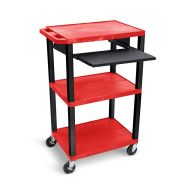 Luxor 42" High 3-Shelf Utility Cart [Pullout Keyboard Tray, Red Shelves, Black Legs]- UCPL1PSR-B Image 1