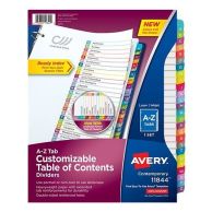 Avery Ready Index Customizable Table Of Contents Multicolor A-Z Tab Preprinted Dividers 1 Set - 11844 - Clearance Sale