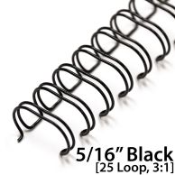 5/16" Black Wire-O Binding Supplies [3:1 Pitch, 25 Loop 8 ⅔" Long]