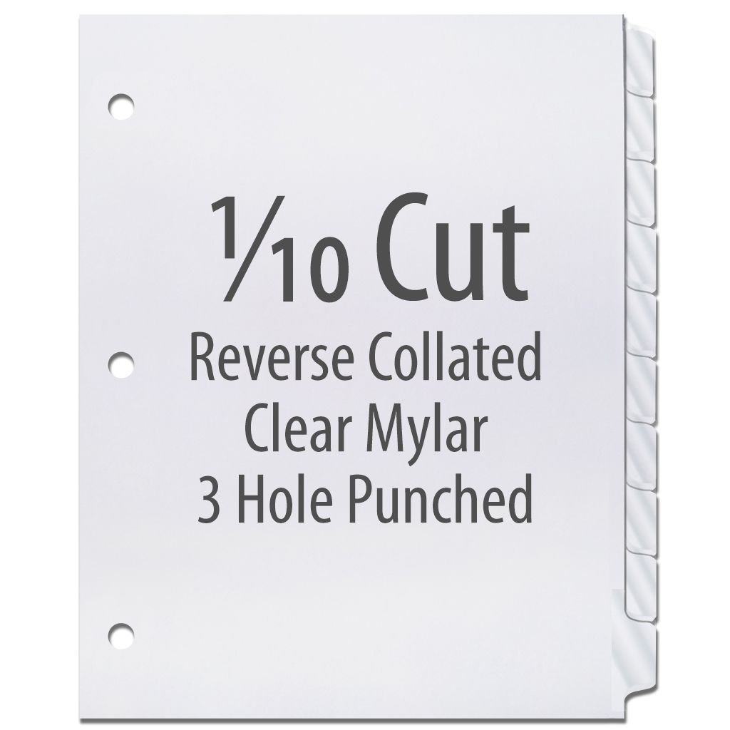 High Speed Copier Tabs Style # 3282 Clear Mylar [90# Index, Reverse Collated, White, 3-hole, 1/10th Cut] 1250 /Carton