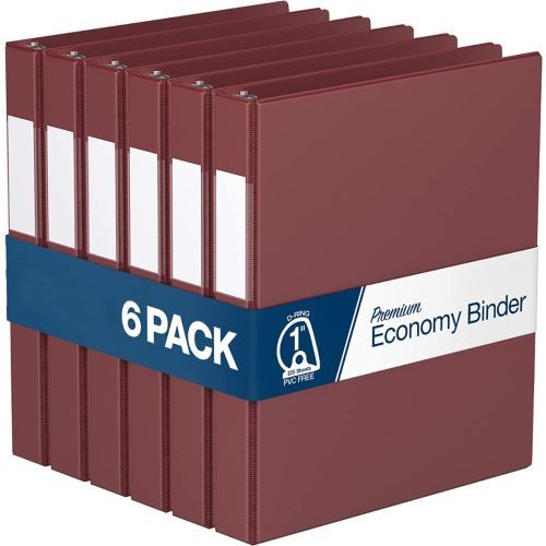 Premium Economy Angle D Ring Binders [Burgundy, 1", Letter Size, 6/Pack]