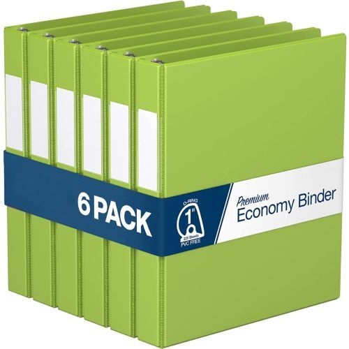 Premium Economy Angle D Ring Binders [Lime Green, 1", Letter Size, 6/Pack]