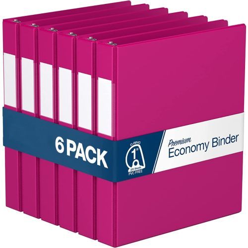 Premium Economy Angle D Ring Binders [Pink, 1", Letter Size, 6/Pack]