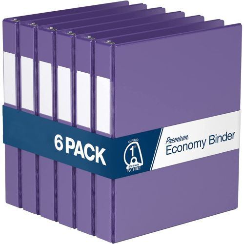 Premium Economy Angle D Ring Binders [Purple, 1", Letter Size, 6/Pack]