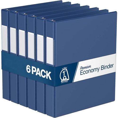 Premium Economy Angle D Ring Binders [Royal Blue, 1", Letter Size, 6/Pack]