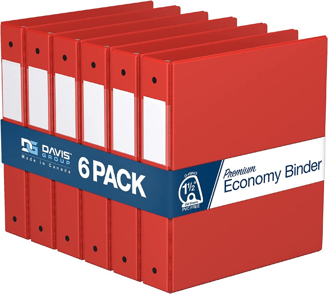 Premium Economy Angle D Ring Binders [Red, 1.5", Letter Size, 6/Pack]