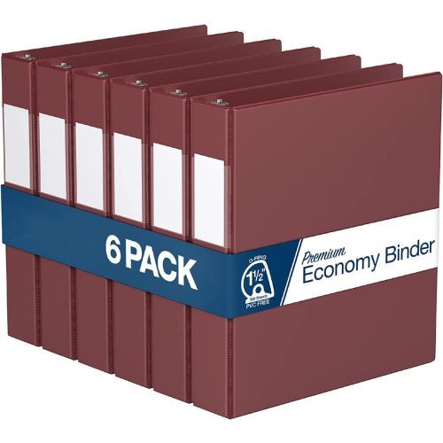 Premium Economy Angle D Ring Binders [Burgundy, 1.5", Letter Size, 6/Pack]