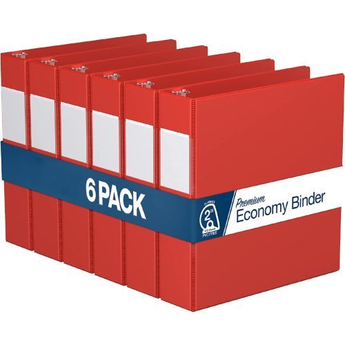 Premium Economy Angle D Ring Binders [Red, 2", Letter Size, 6/Pack]