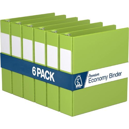 Premium Economy Angle D Ring Binders [Lime Green, 2", Letter Size, 6/Pack]