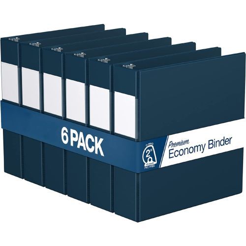 Premium Economy Angle D Ring Binders [Navy Blue, 2", Letter Size, 6/Pack]