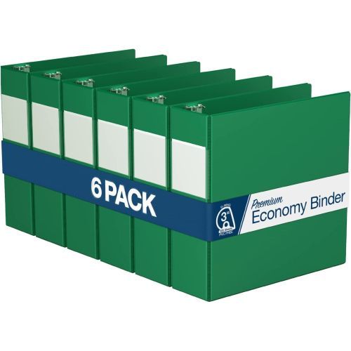 Premium Economy Angle D Ring Binders [Green, 3", Letter Size, 6/Pack]