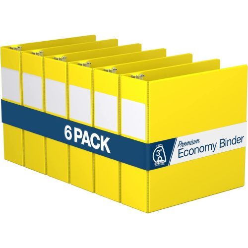 Premium Economy Angle D Ring Binders [Yellow, 3", Letter Size, 6/Pack]