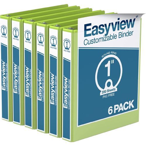 Easyview Premium Customizable Round Ring View Binders [Lime Green, 1", Letter Size, 6/Pack]