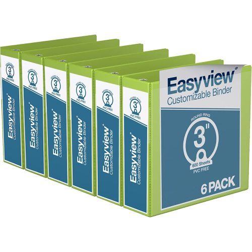 Easyview Premium Customizable Round Ring View Binders [Lime Green, 3", Letter Size, 6/Pack]