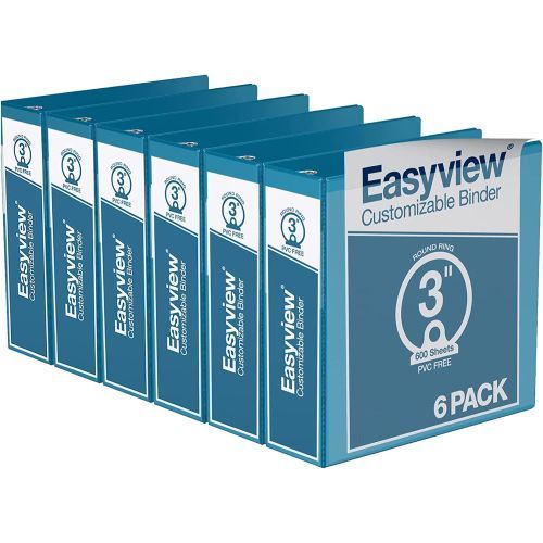 Easyview Premium Customizable Round Ring View Binders [Turquoise, 3", Letter Size, 6/Pack]