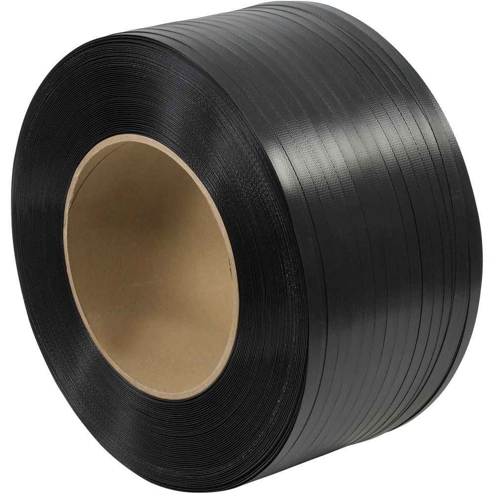 5/8" x 5400' - Black 8 x 8" Core Hand Grade Polypropylene Strapping - Embossed - 1 Coil