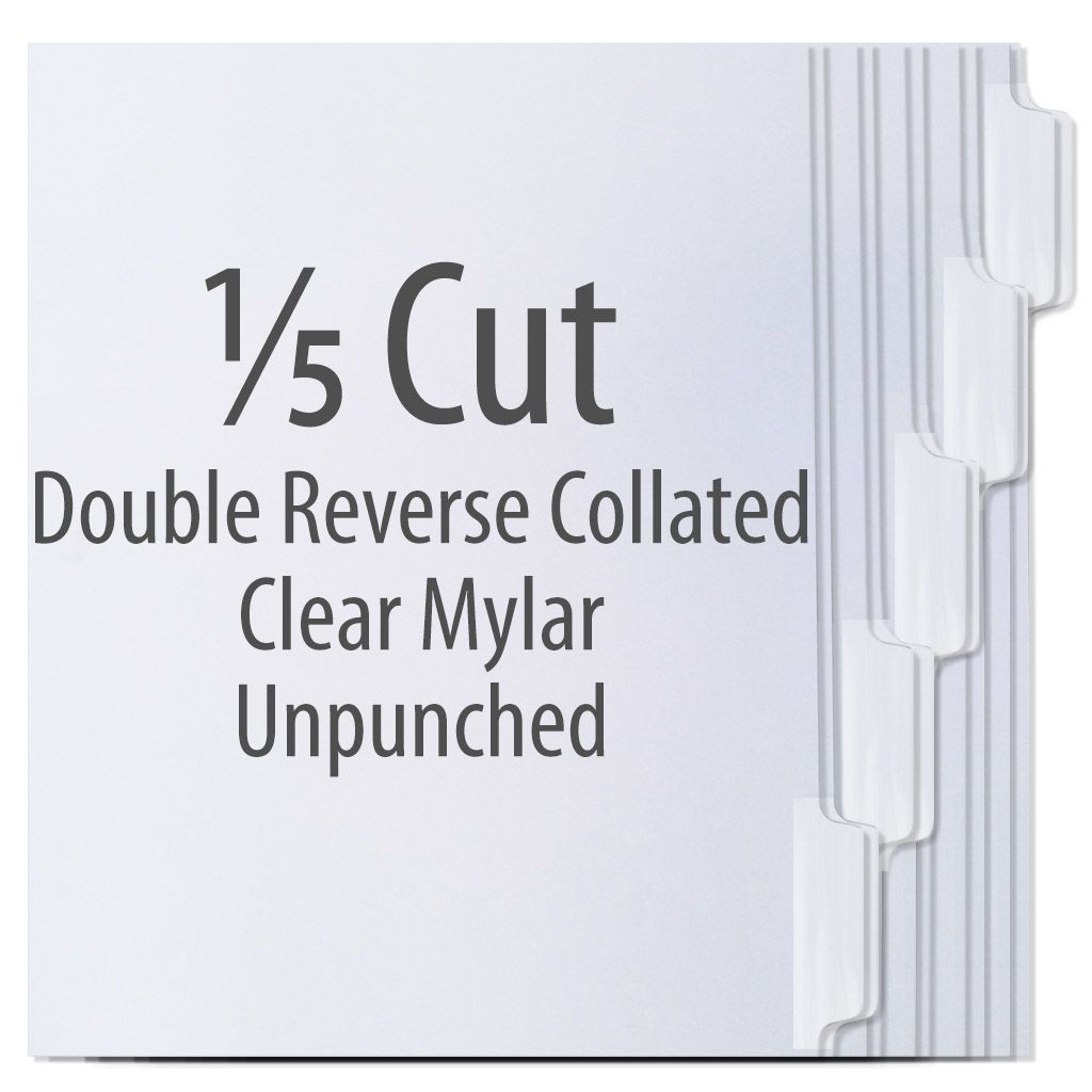 High Speed Copier Tabs Style #3202 Clear Mylar [90# Index, DBL Reverse Collated, White, Unpunched, 1/5th Cut] 1250 /Carton