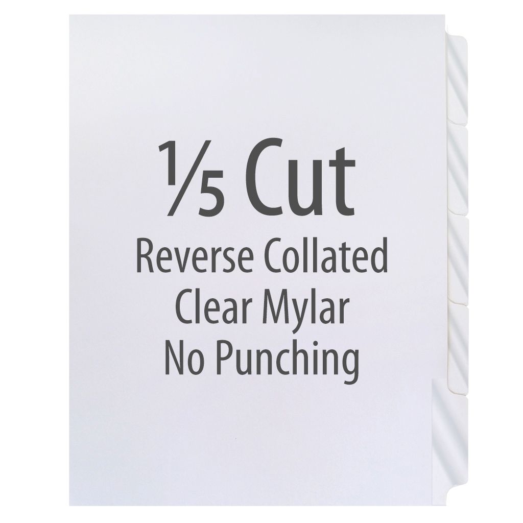 High Speed Copier Tabs Style #3211 Clear Mylar [110# Index, Reverse Collated, White, Unpunched, 1/5th Cut] 1250 /Carton
