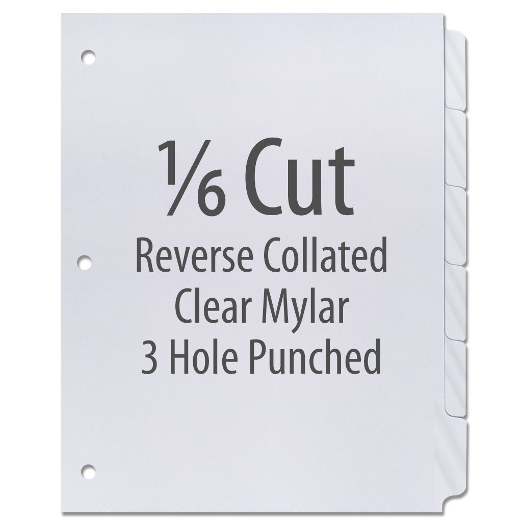 High Speed Copier Tabs Style #3230 Clear Mylar [90# Index, Reverse Collated, White, 3-hole, 1/6th Cut] 1260 /Carton