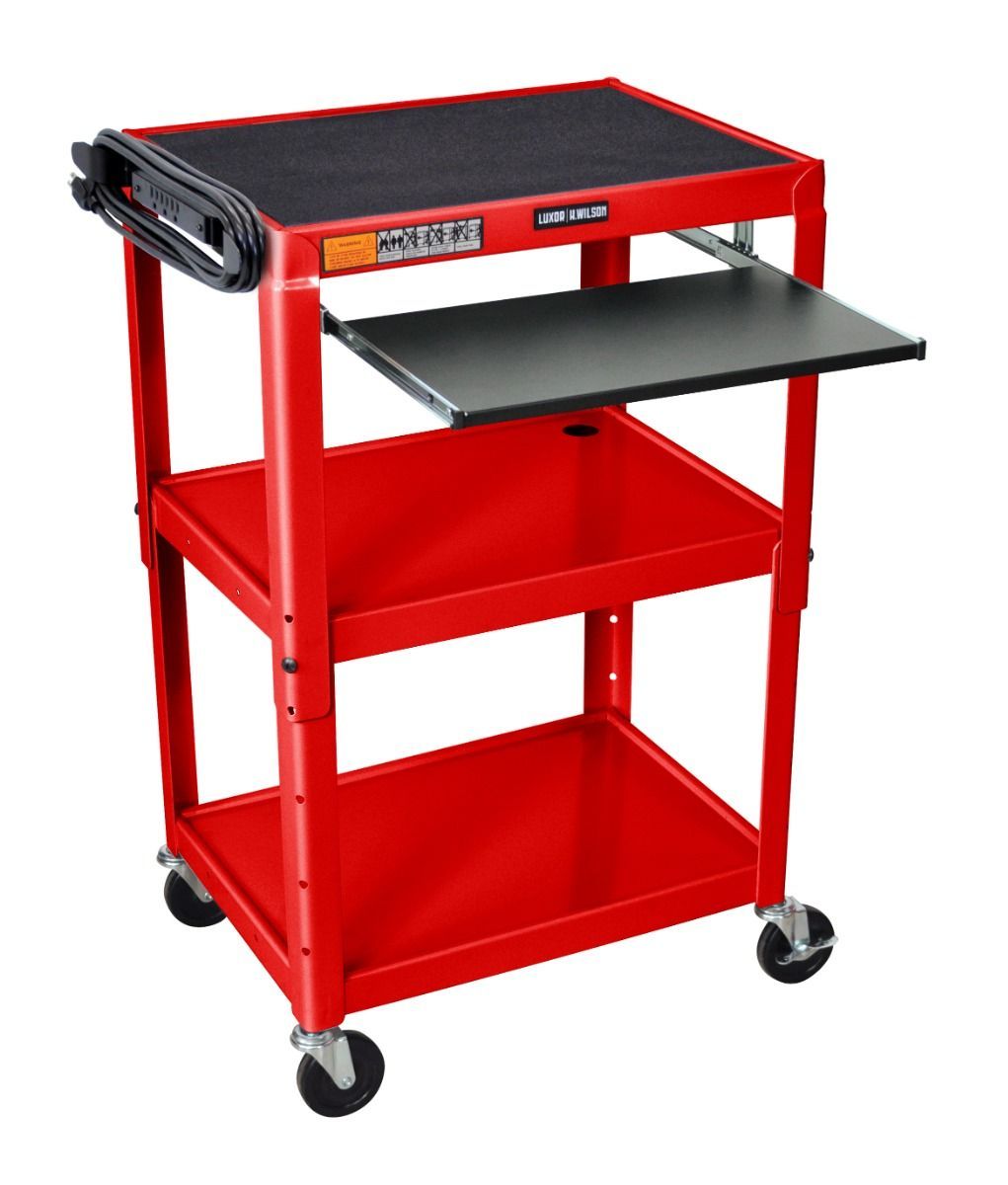 Luxor Adjustable-Height Steel Utility Cart [Red, w/ Pullout Keyboard Tray] - UCMT1KB-RD Image 1