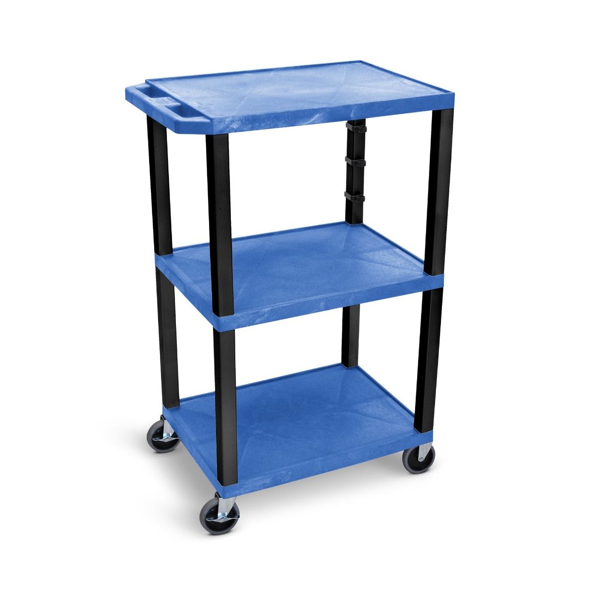 Luxor 42" High 3-Shelf Utility Cart [Blue Shelves, Black Legs] - UCPL1BU-B Image 1