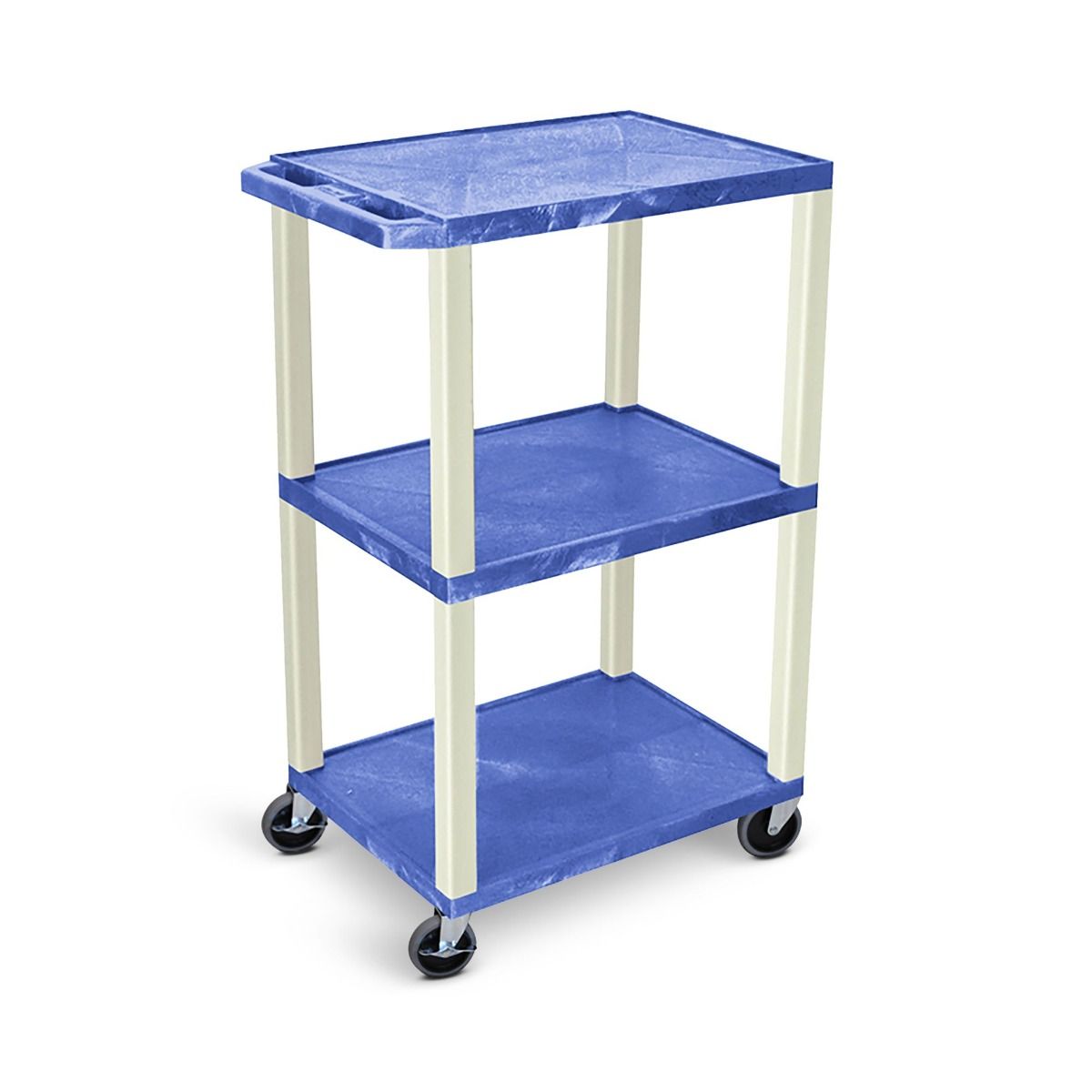 Luxor 42" High 3-Shelf Utility Cart [w/ 3-Outlet Electrical Assembly, Blue Shelves, Putty Legs]- UCPL1BUE Image 1