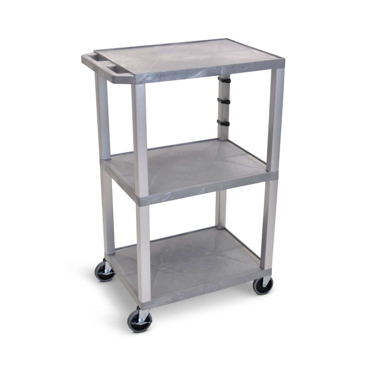Luxor 42" High 3-Shelf Utility Cart [w/ 3-Outlet Electrical Assembly, Gray Shelves, Nickel Legs] - UCPL1GYE-N Image 1
