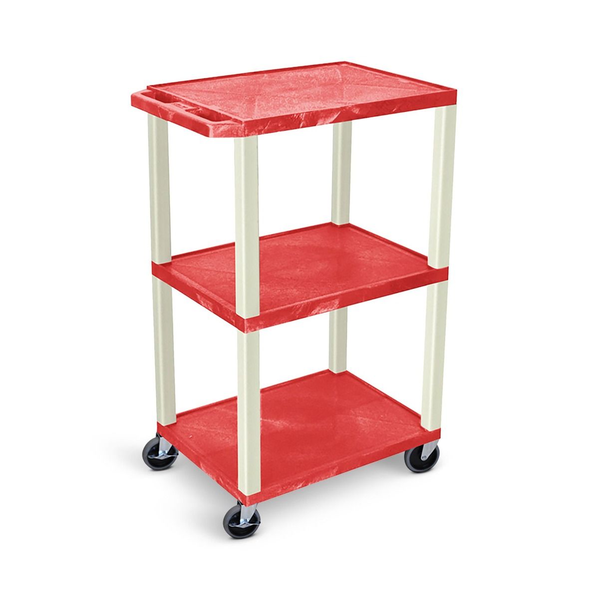 Luxor 42" High 3-Shelf Utility Cart [Red Shelves, Putty Legs] - UCPL1R Image 1