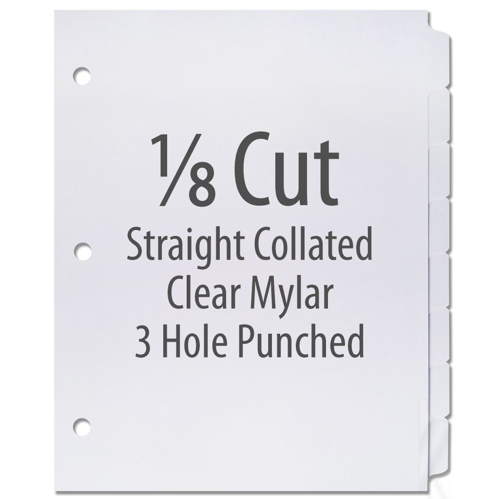 High Speed Copier Tabs Clear Mylar Tab Extension [90# Index, Straight Collated, White, 3-hole, 1/8th Cut] 1280 /Case