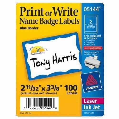 Avery Blue Border Name Badge Label 2-11/32" x 3-3/8" - Clearance Sale (Discontinued)