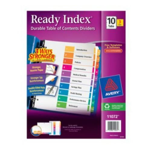 Avery Ready Index Multicolor Preprinted 1-10 Tab Table of Contents Dividers - Clearance Sale Image 1