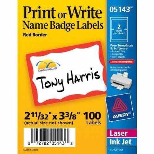 Avery Red Border Name Badge Label 2-11/32" x 3-3/8" - Clearance Sale (Discontinued)