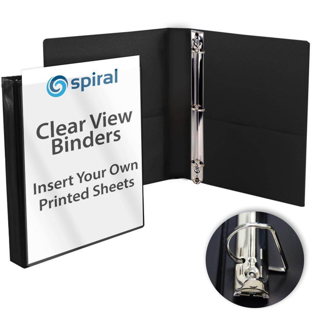 Black Letter Size View Binders - Clear Overlay Rng Binders with Slant D Rings on Back Cover