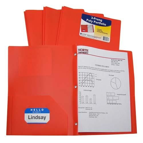 C-Line Two-Pocket Heavyweight Poly Orange Folder with Prongs 25pk - CLI-33962