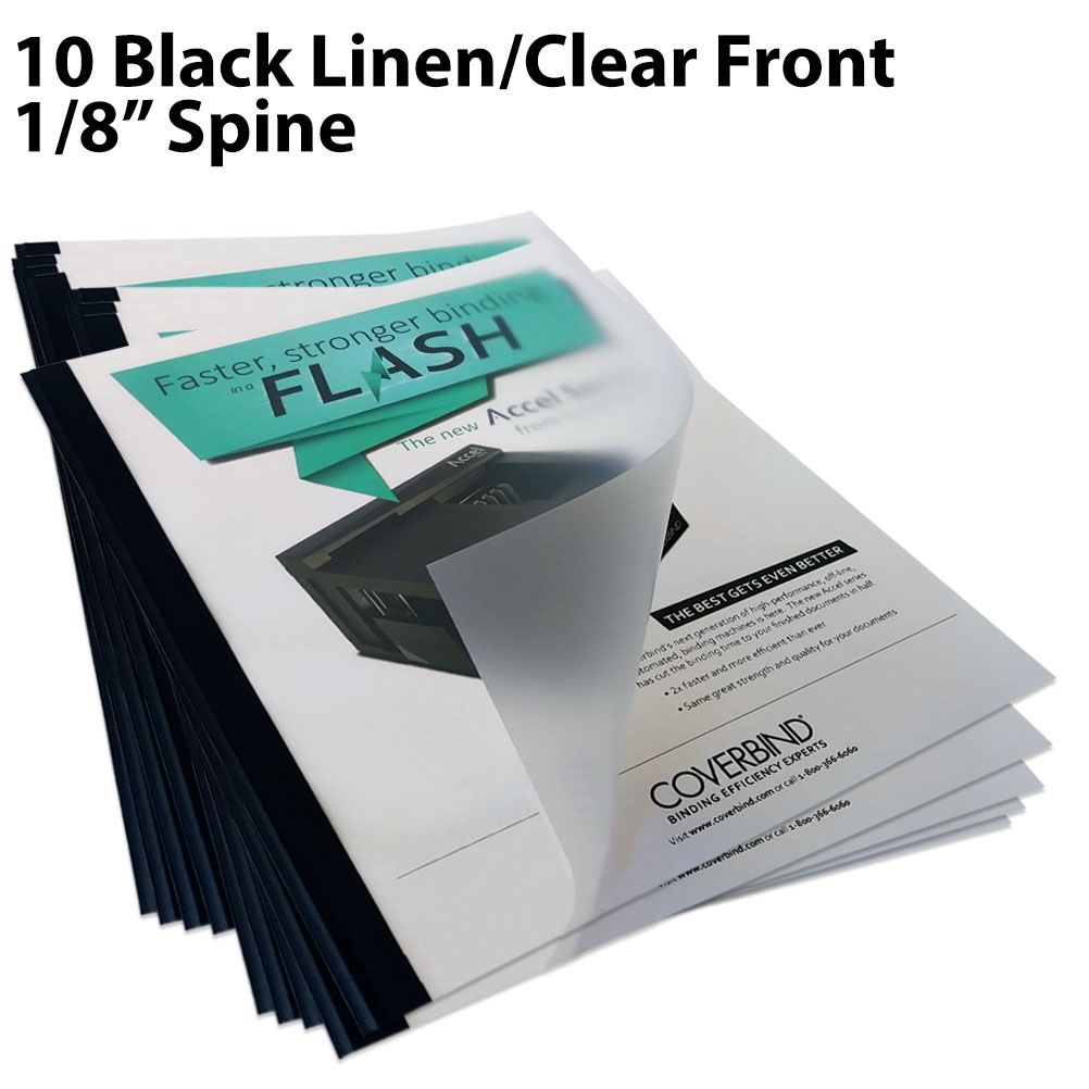 10pk Black/Clear Linen Covers with 1/8" Spine