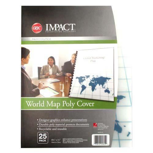 GBC Designer World Map Poly Covers 25pk - 25825 - Clearance Sale