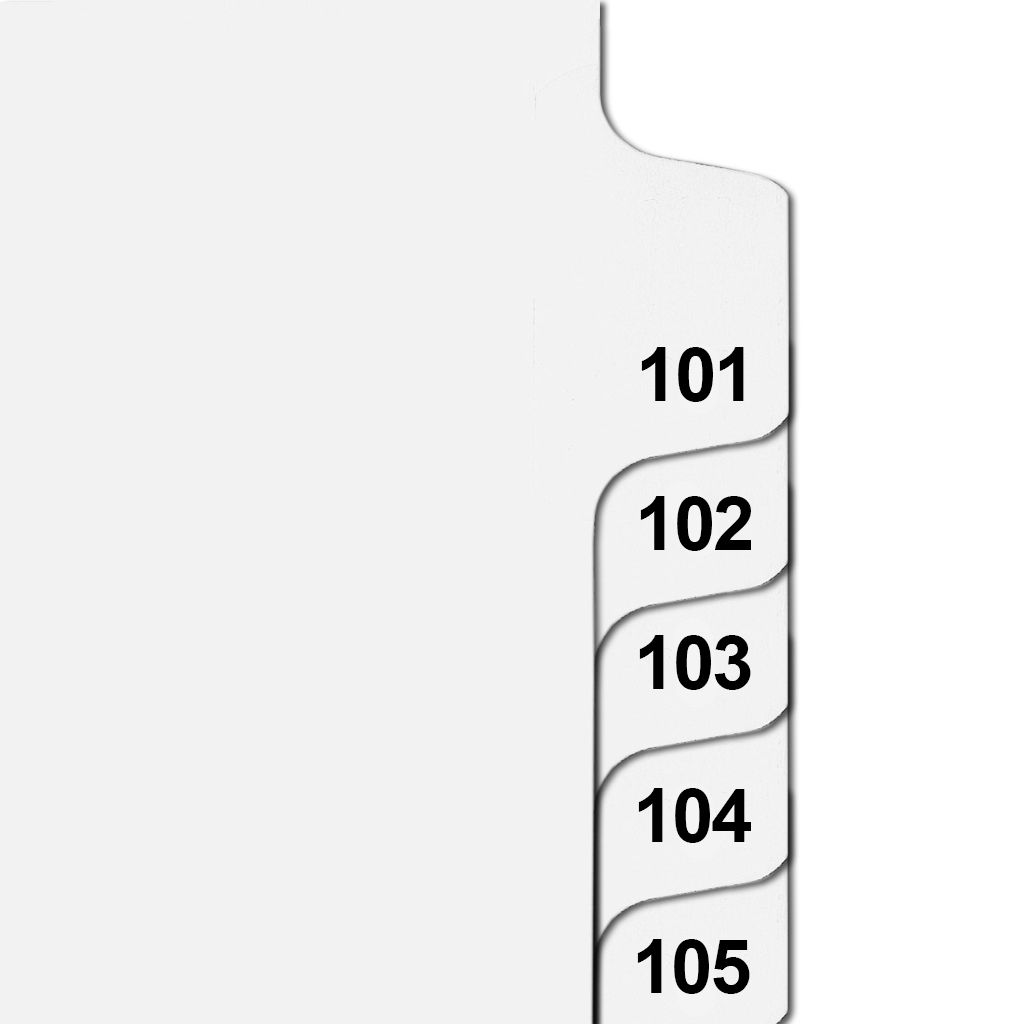 Side Number Tabs in Collated Set 101 to 125 - Letter Size Legal Dividers
