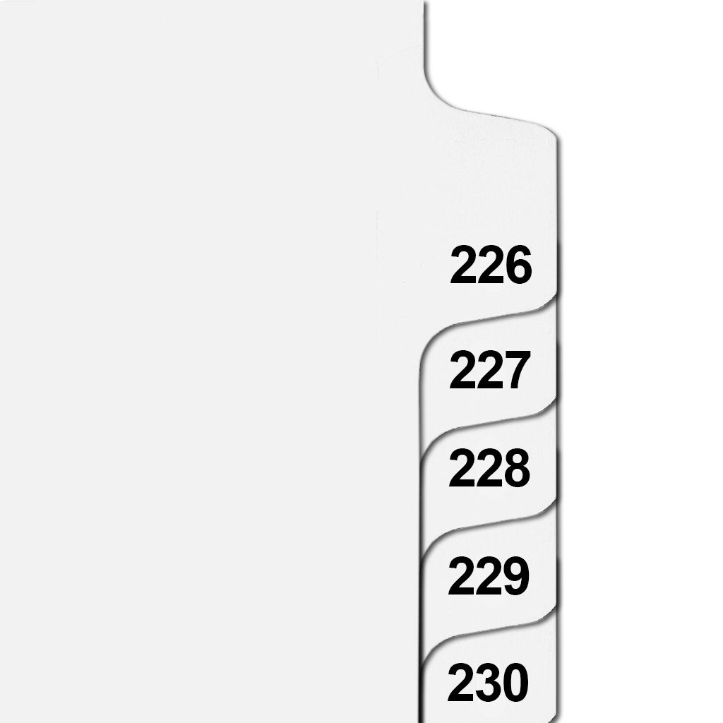 Side Number Tabs in Collated Set 226 to 250 - Letter Size Legal Dividers