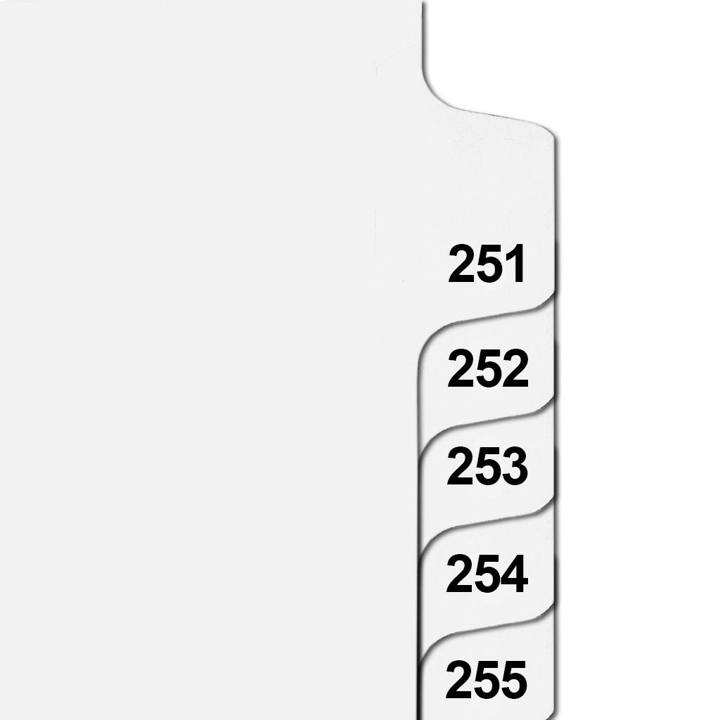 Side Number Tabs in Collated Set 251 to 275 - Letter Size Legal Dividers