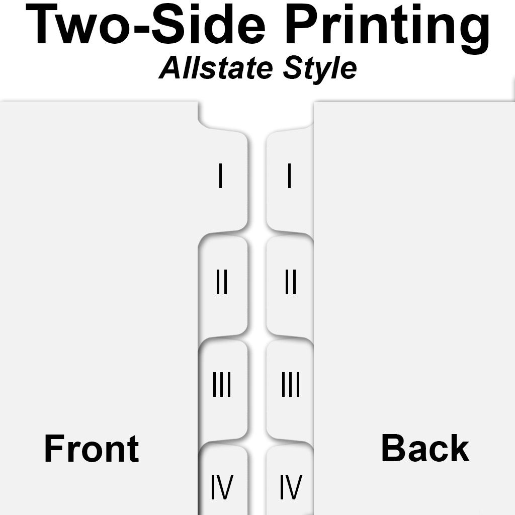 I to X Roman Numeral Allstate Printed Number Tabs in Collated Sets